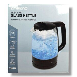 Ambiano Electric Glass Kettle 1.7L Capacity Premium Glass Body Blue LED Black